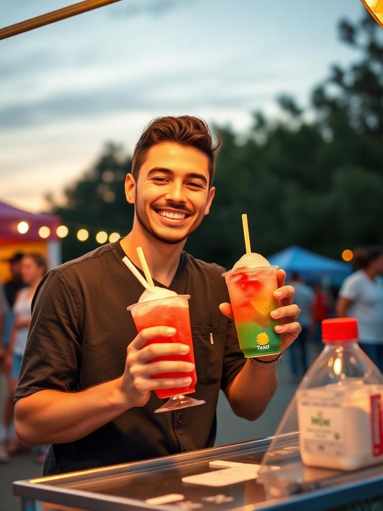 Entrepreneur serving water ice